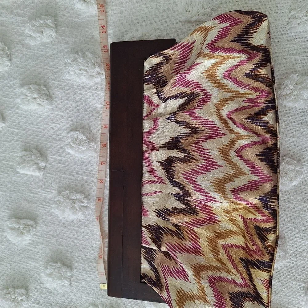 Aldo clutch shimmery multicolor fabric with wood handle